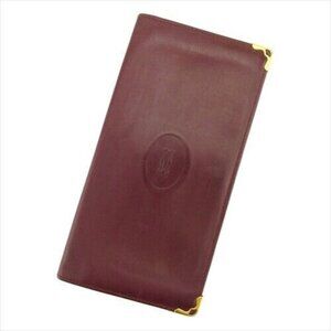 Cartier Long Wallet Mastline Red Gold leather Woman unisex Authentic Used B1010